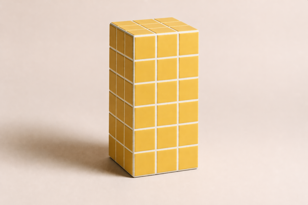 Mobiliário MAM Studio — Bloco 60 mostarda com rejunte branco